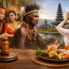 Potret Aturan Adat Di Indonesia Keberagaman Budaya Indonesia Yang Menampilkan Pasangan Adat Batak, Tokoh Adat Papua, Dan Perempuan Bali Sedang Berdoa Dengan Sesajen Di Depan Pura, Menggambarkan Aturan Adat Di Indonesia, Hukum Adat Di Indonesia, Serta Adat Istiadat Indonesia Yang Masih Berlaku.